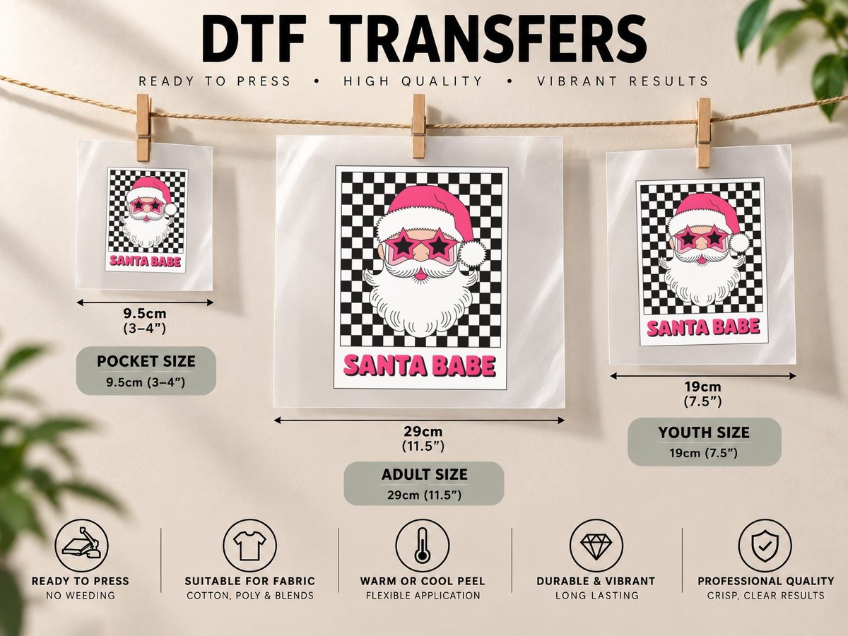 Santa Babe Christmas, Santa Wearing Sunglasses on Graphic DTF Transfer Iron On