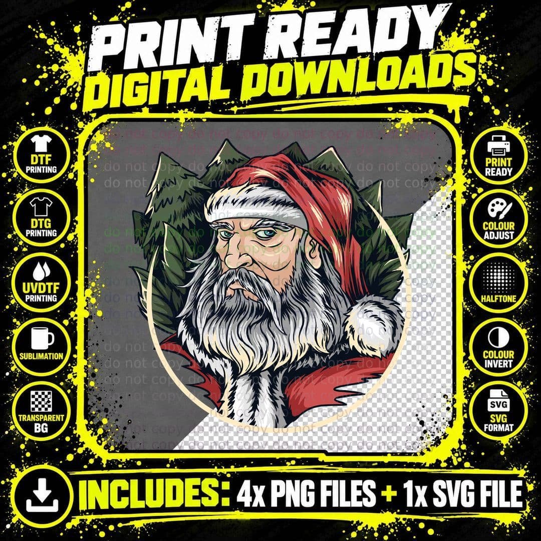 Santa Claus Bearded Portrait Circular Frame Vintage Red Png SVG Digital Bundle