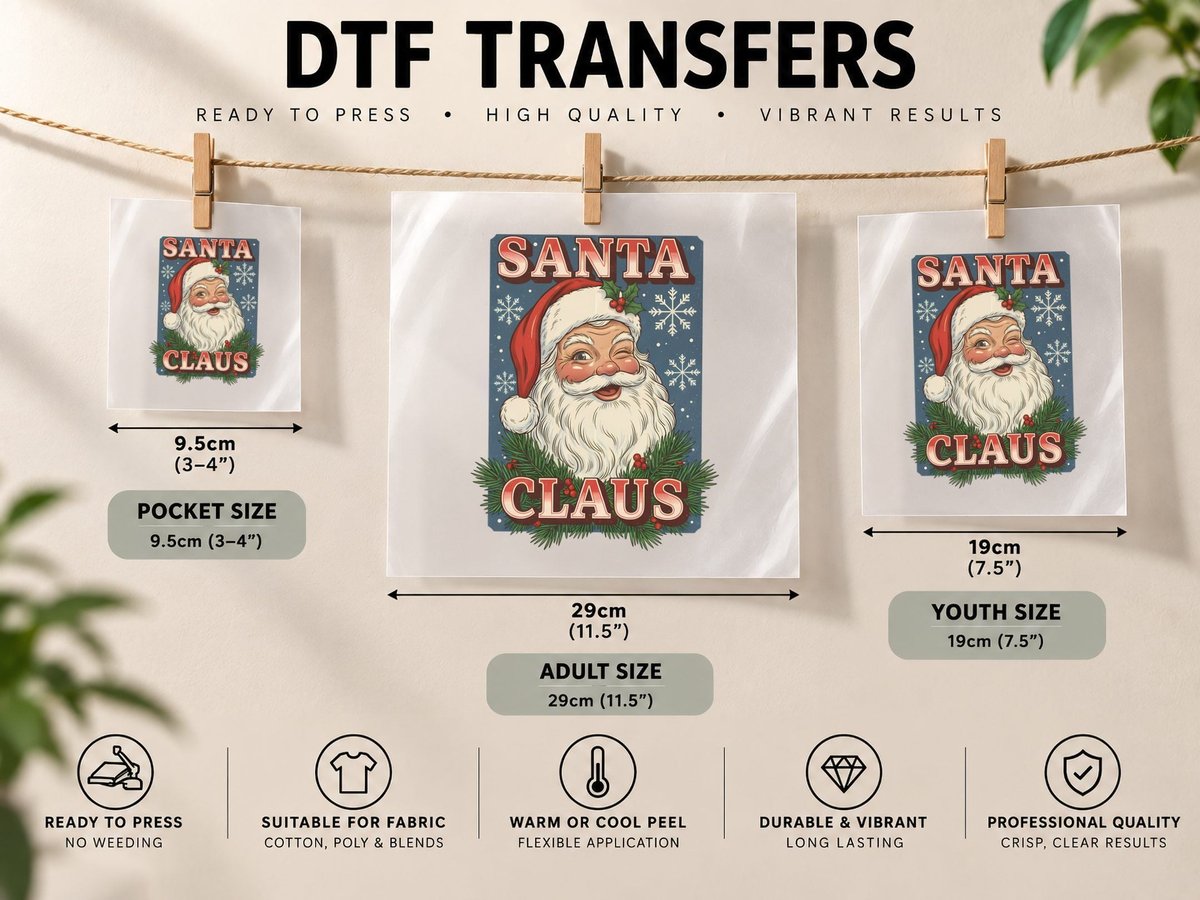 Santa Claus Christmas, Funny Xmas, Holiday Gift DTF Transfer Iron On