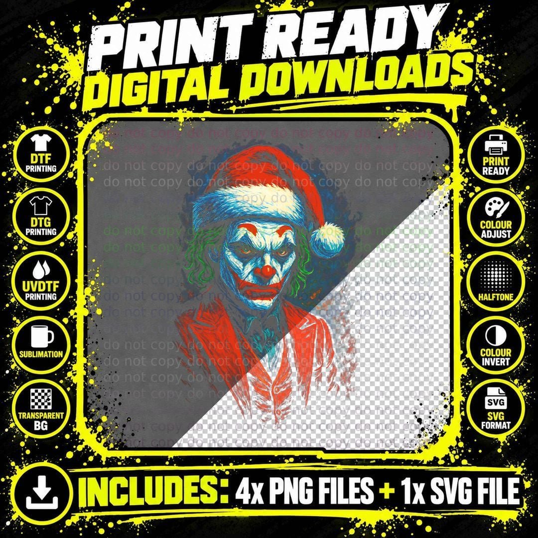 Santa Clown Portrait Red White Green Blue Halftone Png SVG Digital Bundle