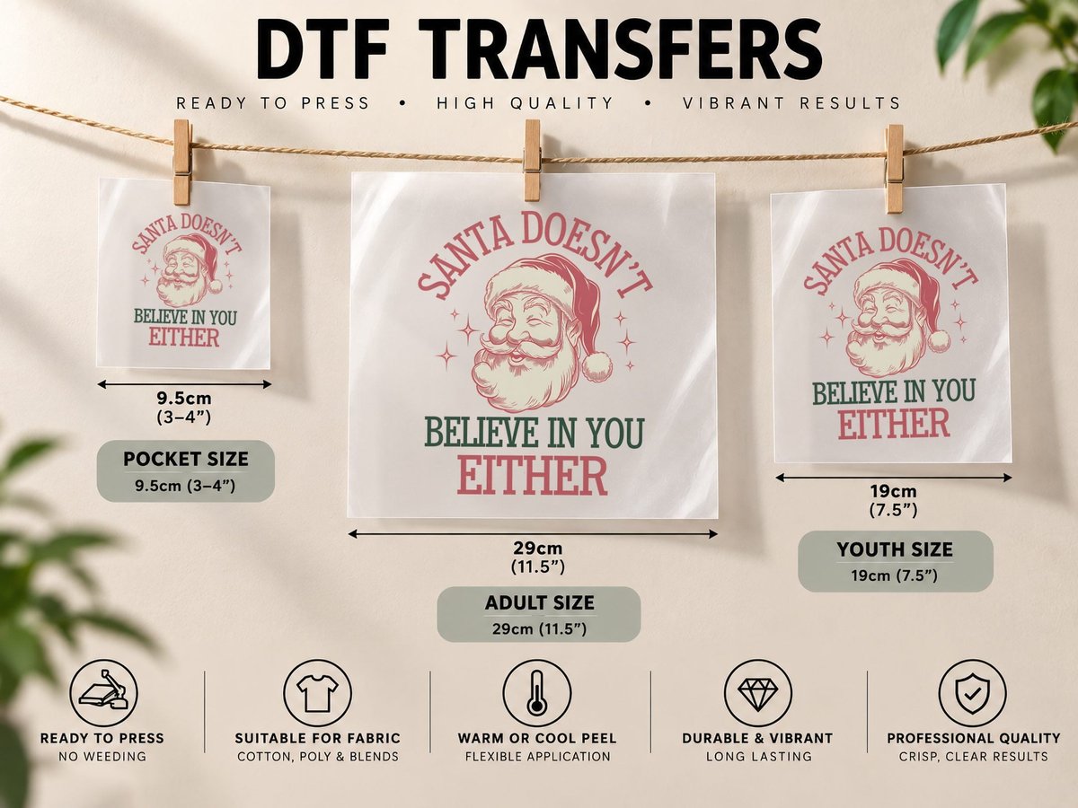 Santa Doesn't Believe in You Either Christmas, Funny Xmas DTF Transfer Iron On