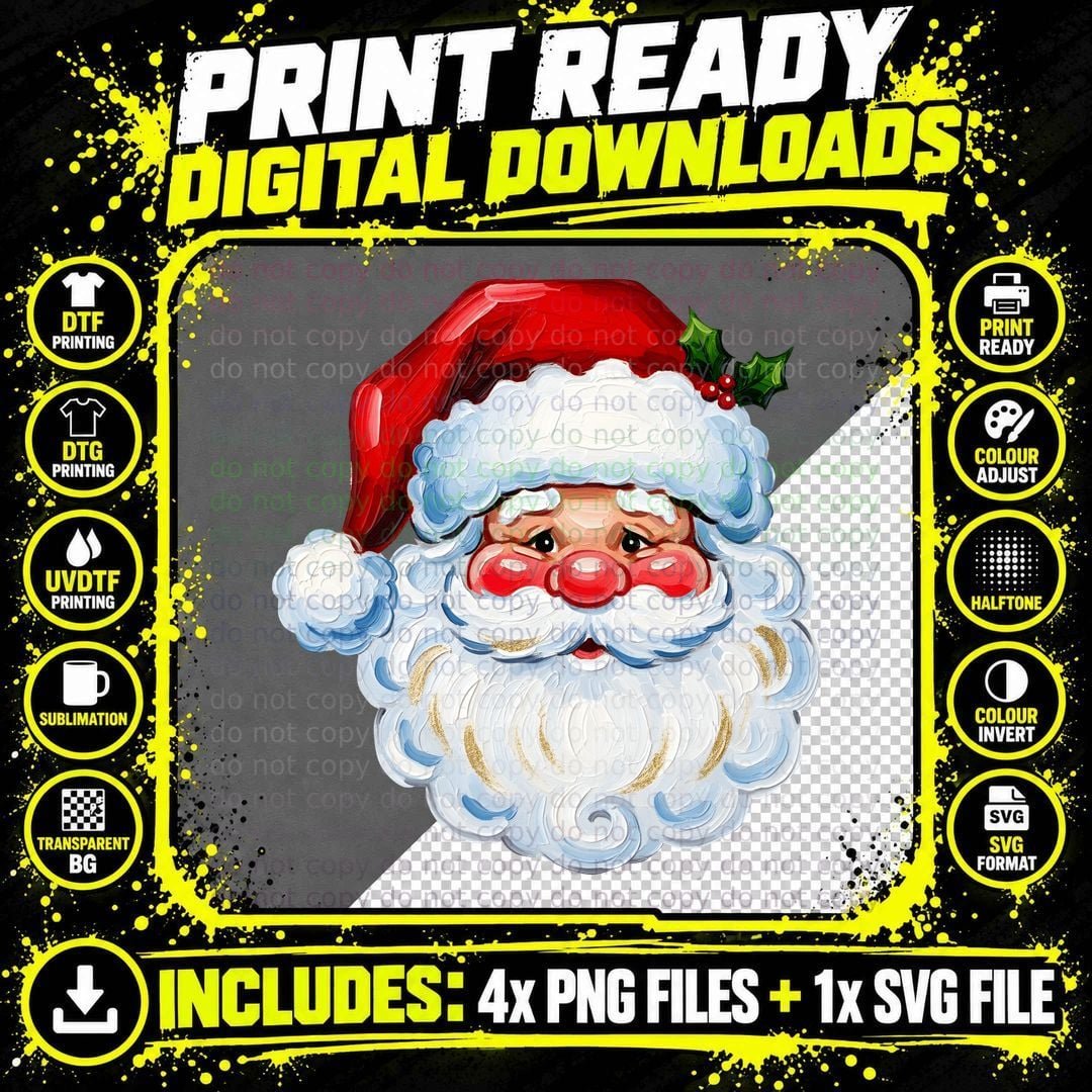 Santa Face Rosy Cheeks Closeup Christmas T-Shirt Png SVG Digital Bundle