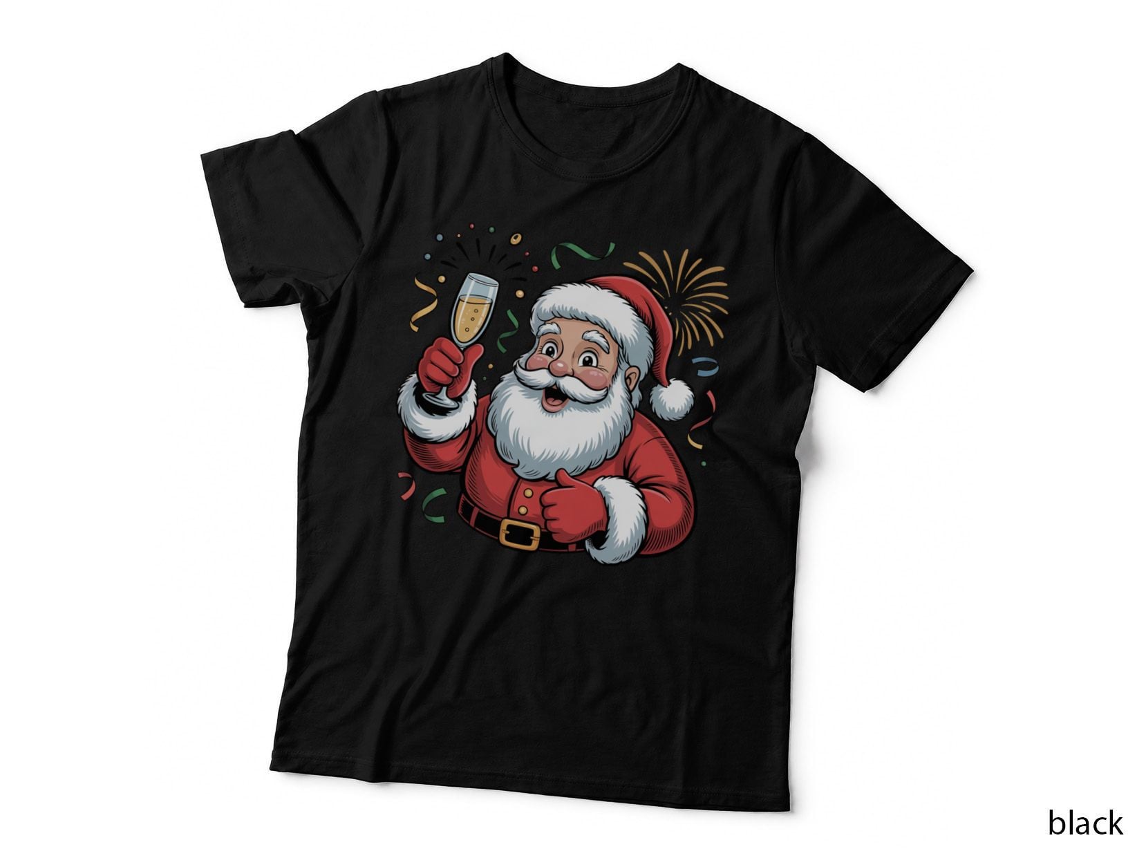Santa Holding Champagne Glass Happy New Year T-Shirt