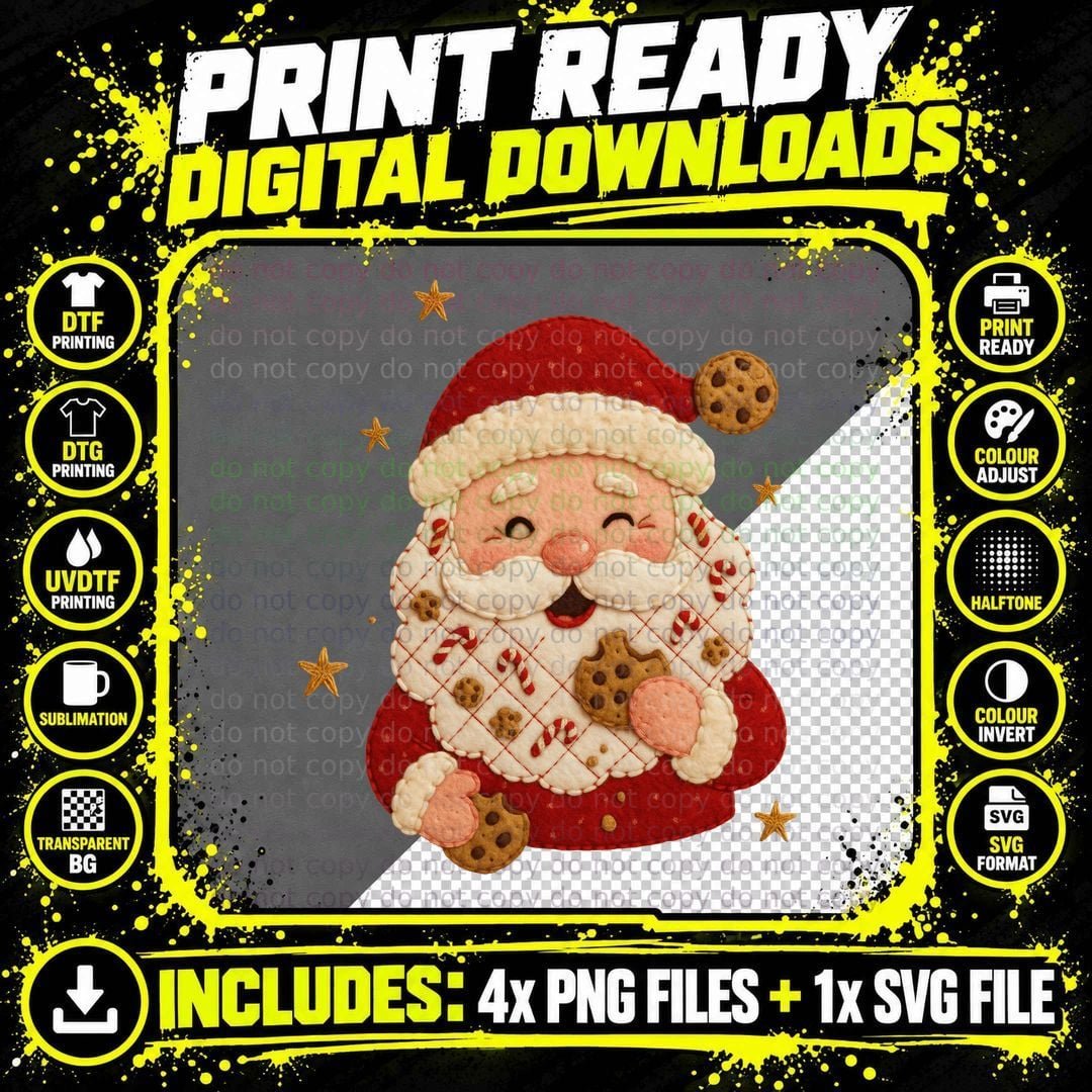 Santa Holding Cookies Treats Christmas T-Shirt Png SVG Digital Bundle