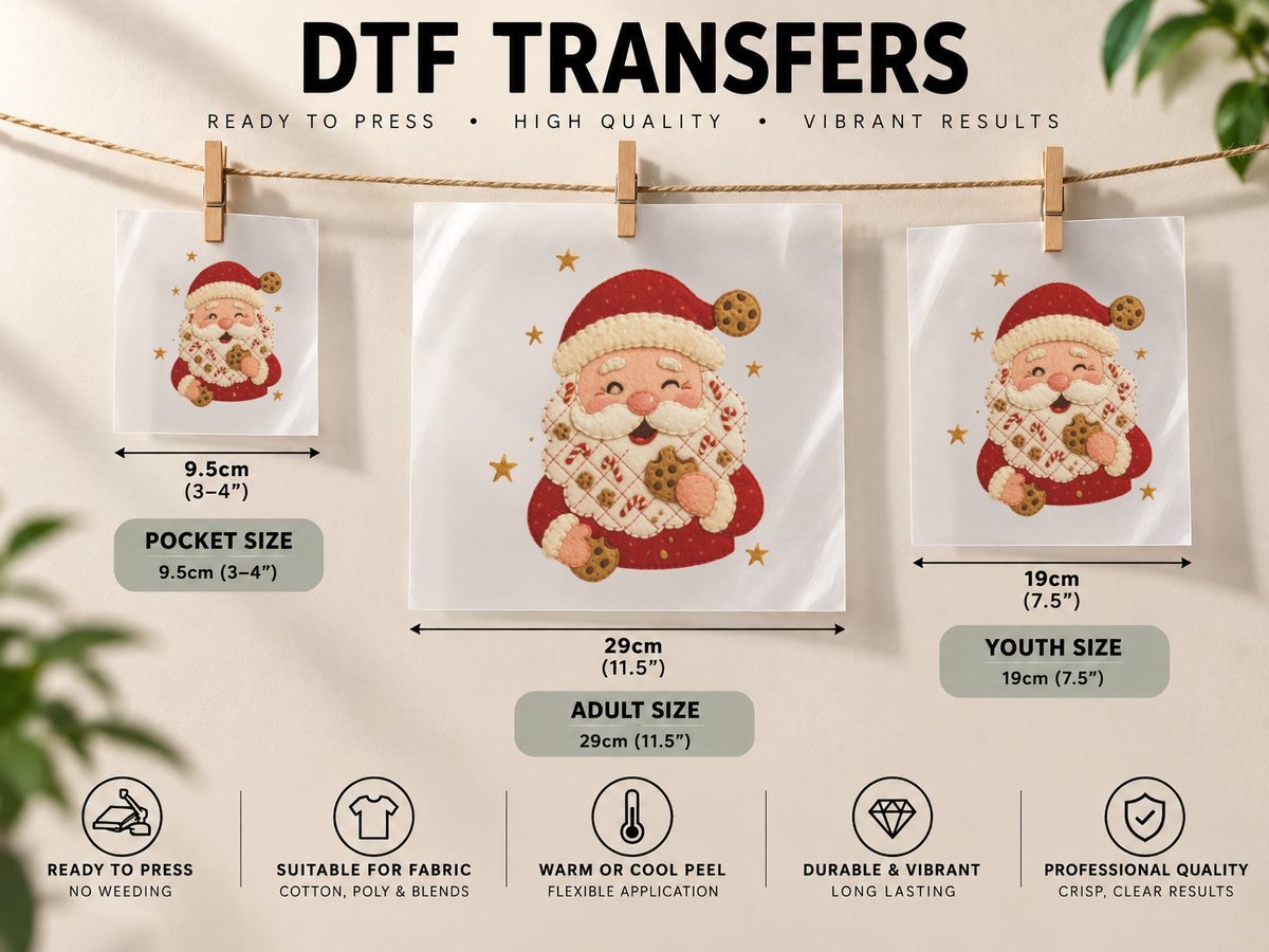 Santa Holding Cookies Treats Christmas, Funny Xmas Graphic DTF Transfer Iron On