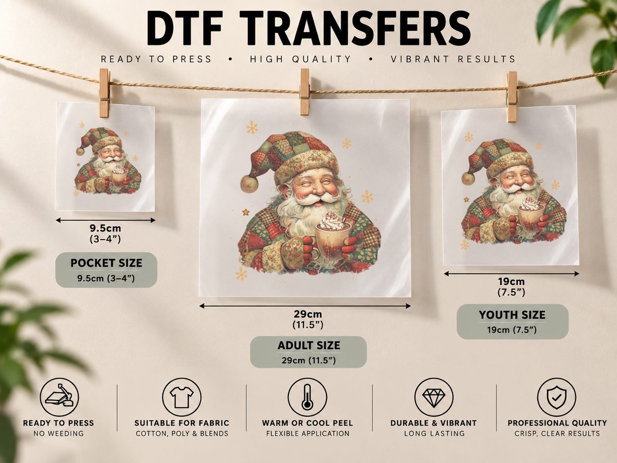 Santa Holding Hot Cocoa Christmas, Funny Xmas Graphic DTF Transfer Iron On