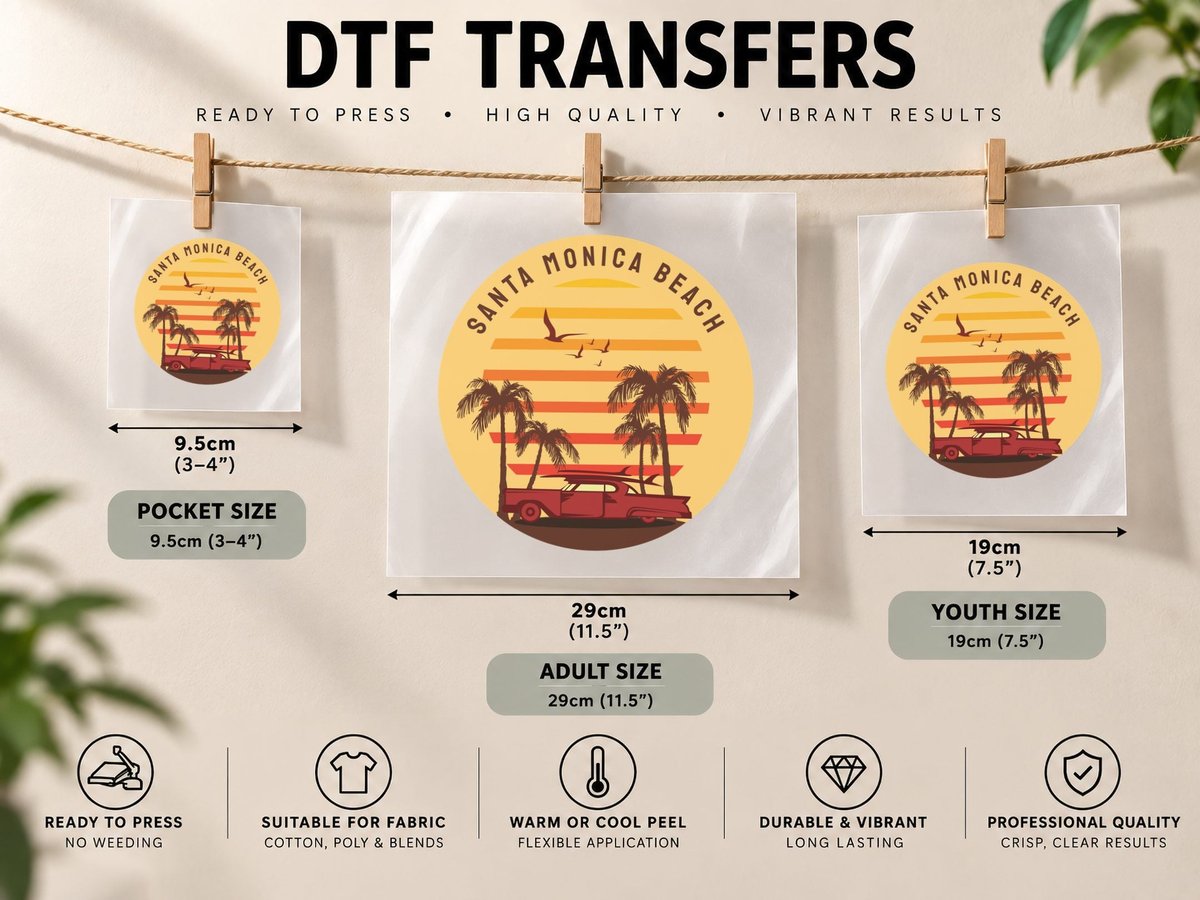 Santa Monica Beach Bench Retro Surfer Design DTF Transfer Iron On
