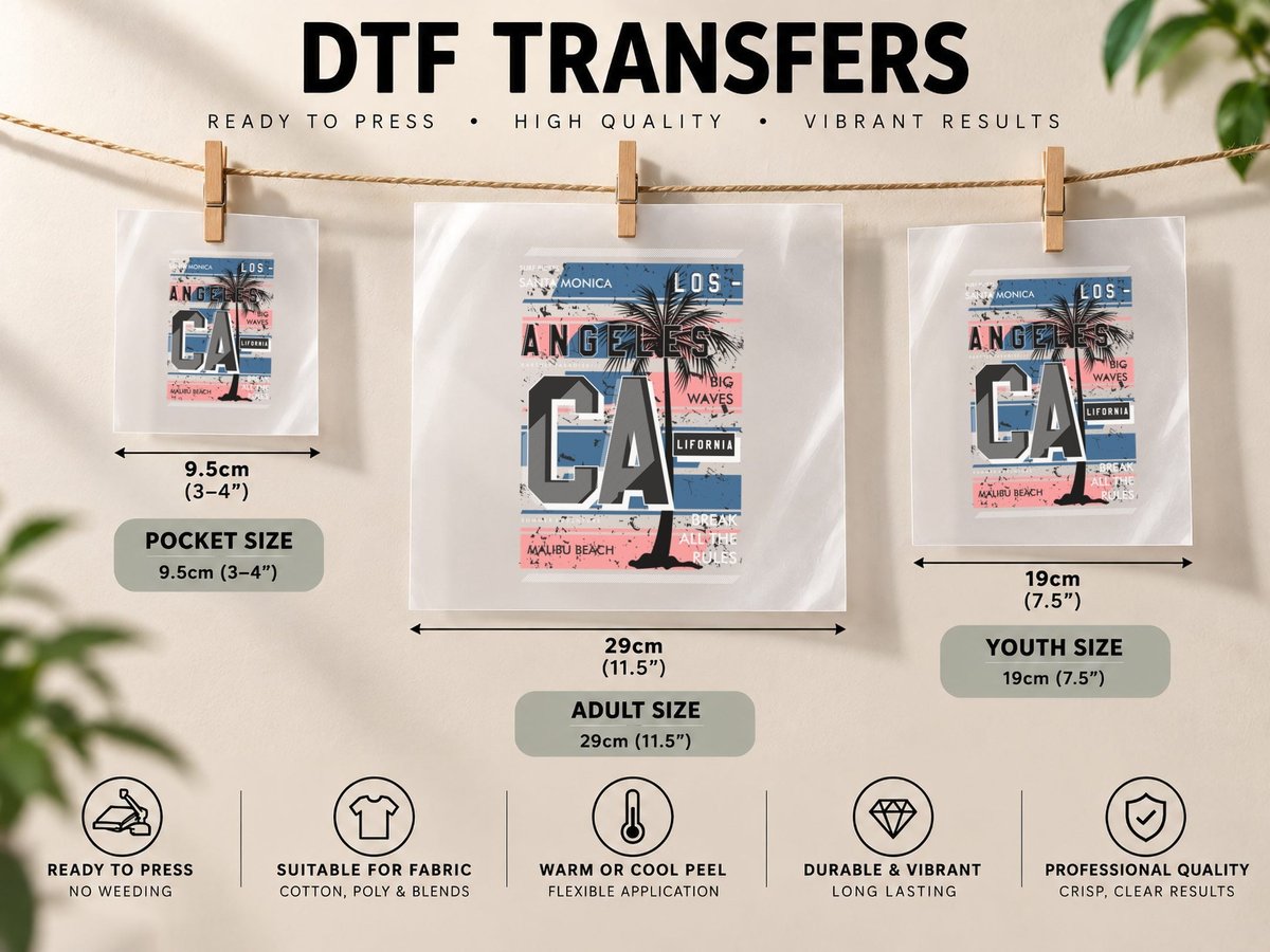 Santa Monica Los Angeles Big Waves Surf Retro Tropical DTF Transfer Iron On