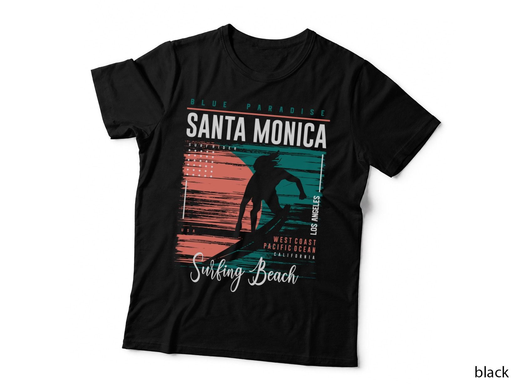 Santa Monica Surf Blue Paradise Surfidier West Coast Pacific Retro T-Shirt
