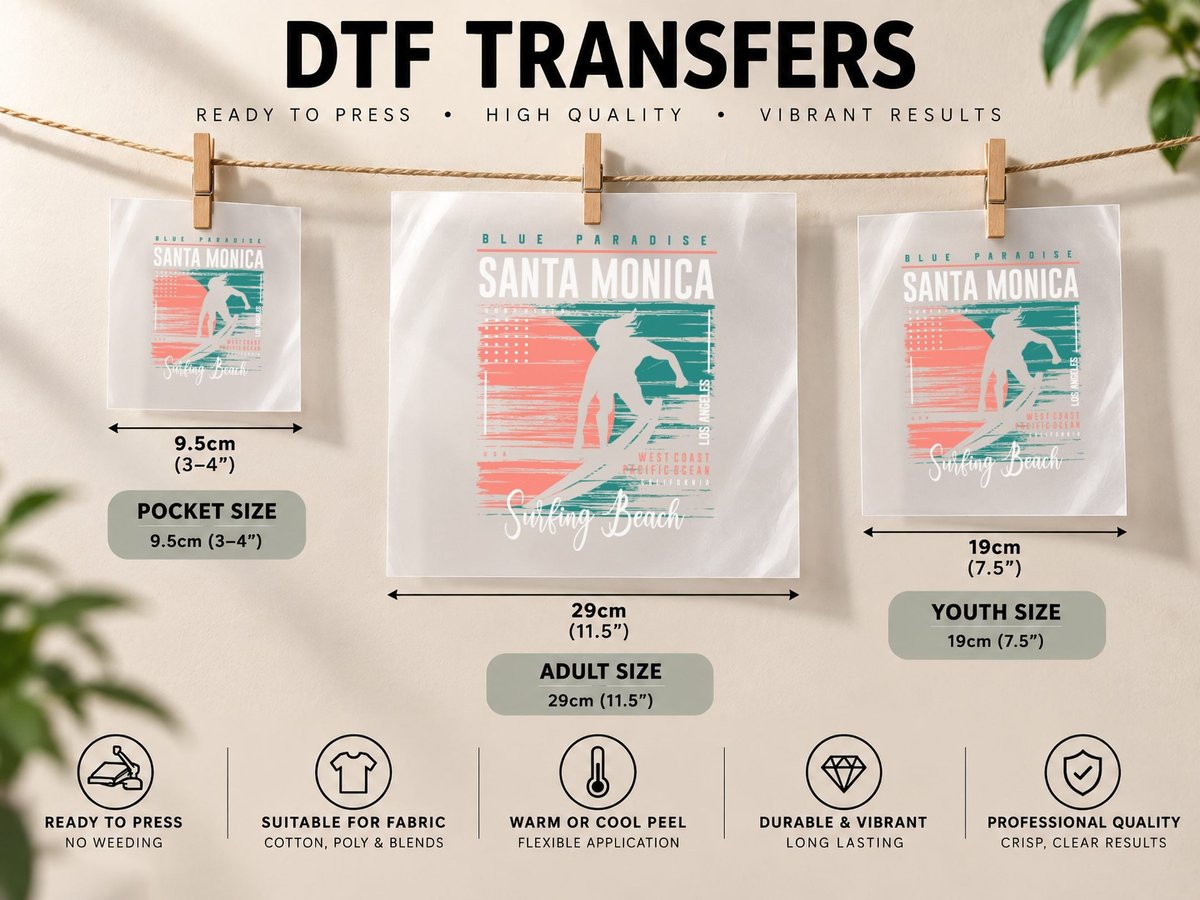 Santa Monica Surf Blue Paradise Surfidier West Coast DTF Transfer Iron On