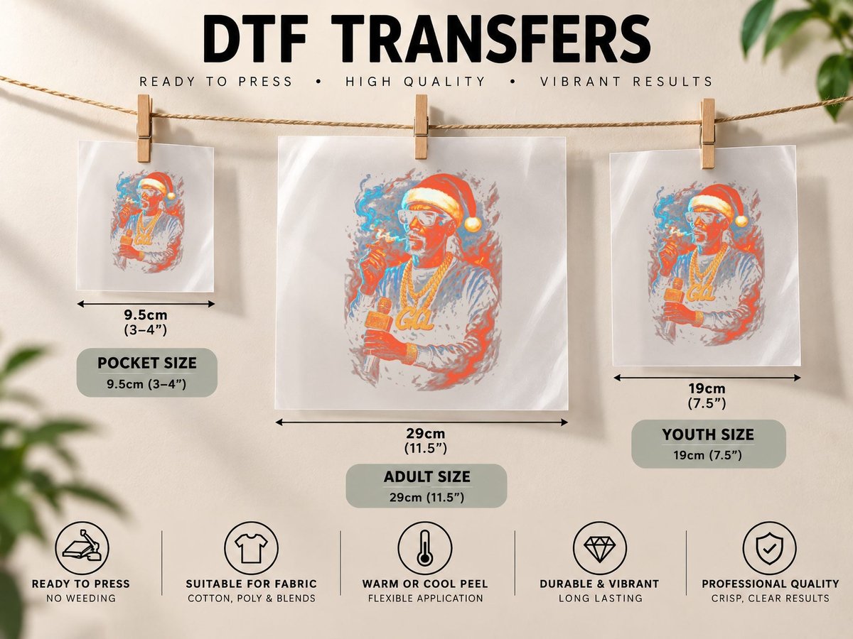 Santa Rapper Chains Red Gold Halftone Streetwear DTF Transfer Iron On