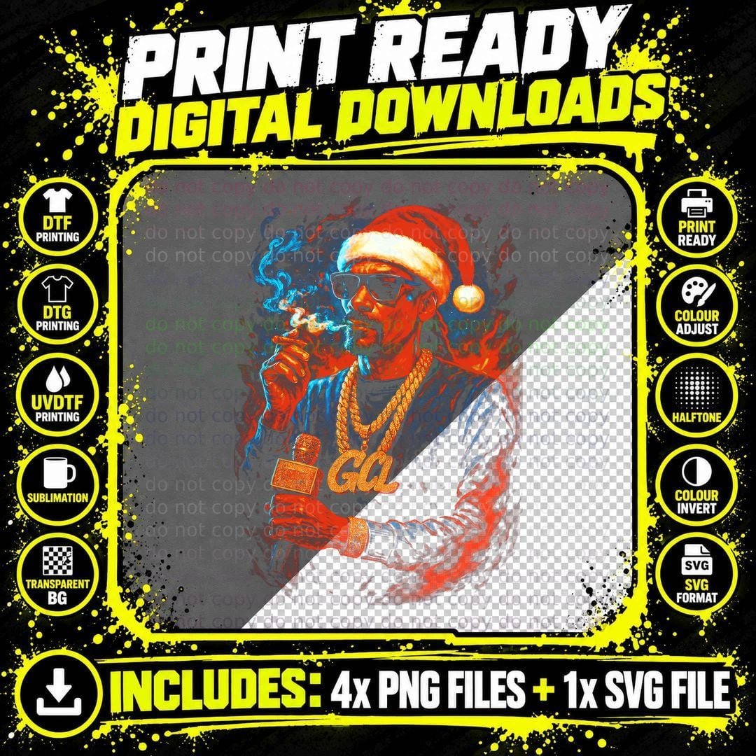 Santa Rapper Red Gold Halftone Streetwear T-Shirt Png SVG Digital Bundle