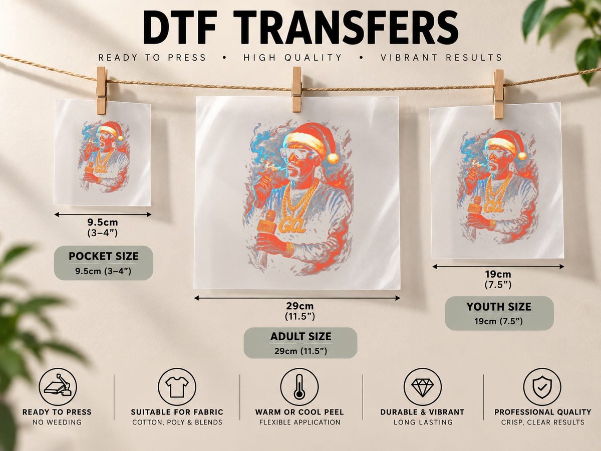 Santa Rapper Red Gold Halftone Streetwear DTF Transfer Iron On