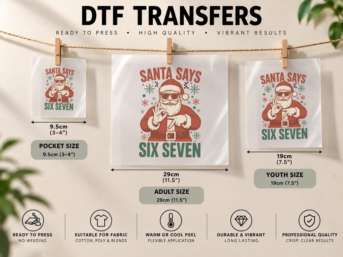 Santa Says Six Seven Christmas, Funny Xmas, Holiday Gift DTF Transfer Iron On