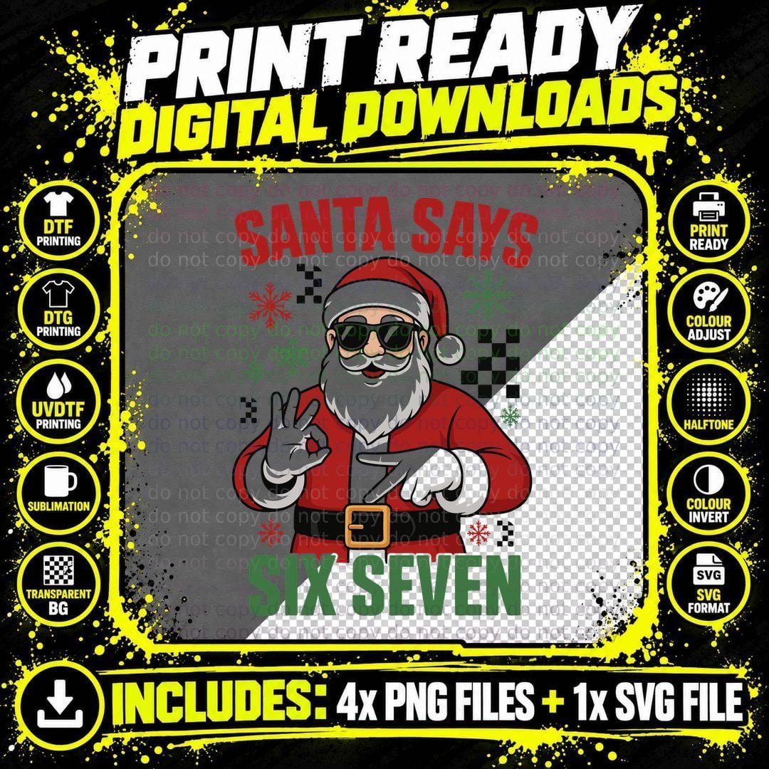 Santa Says Six Seven Christmas T-Shirt, Funny Xmas Tee Png SVG Digital Bundle
