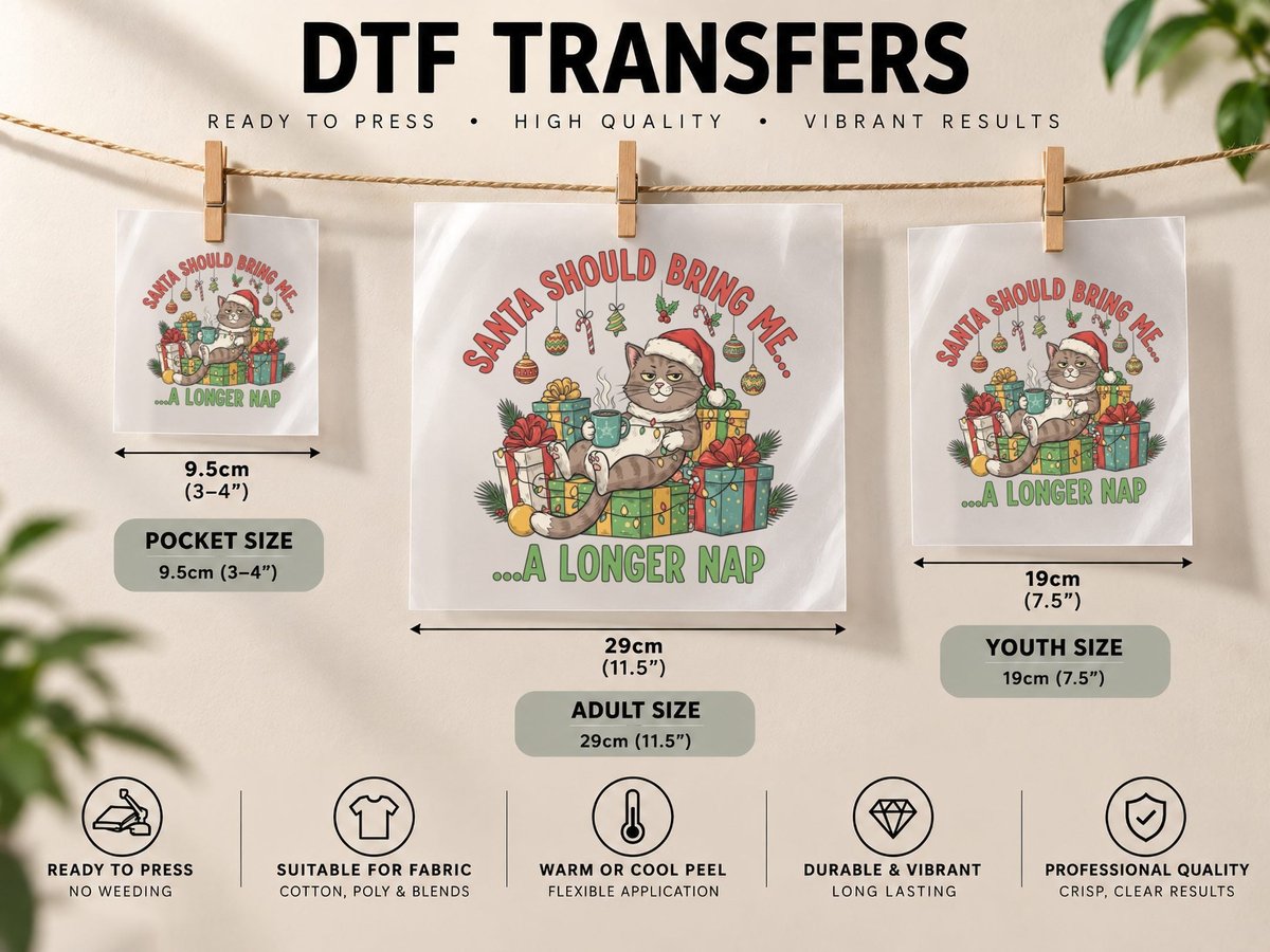 Santa Should Bring Me...a Longer Nap Funny Cat DTF Transfer Iron On