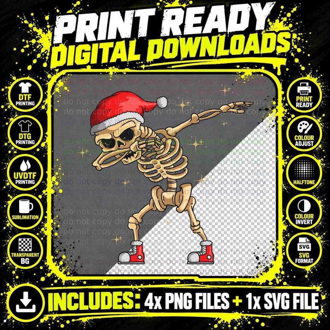 Santa Skull Christmas Holiday Skeleton T-Shirt Png SVG Digital Bundle