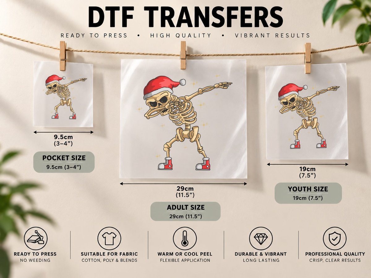 Santa Skull Christmas Holiday Skeleton DTF Transfer Iron On