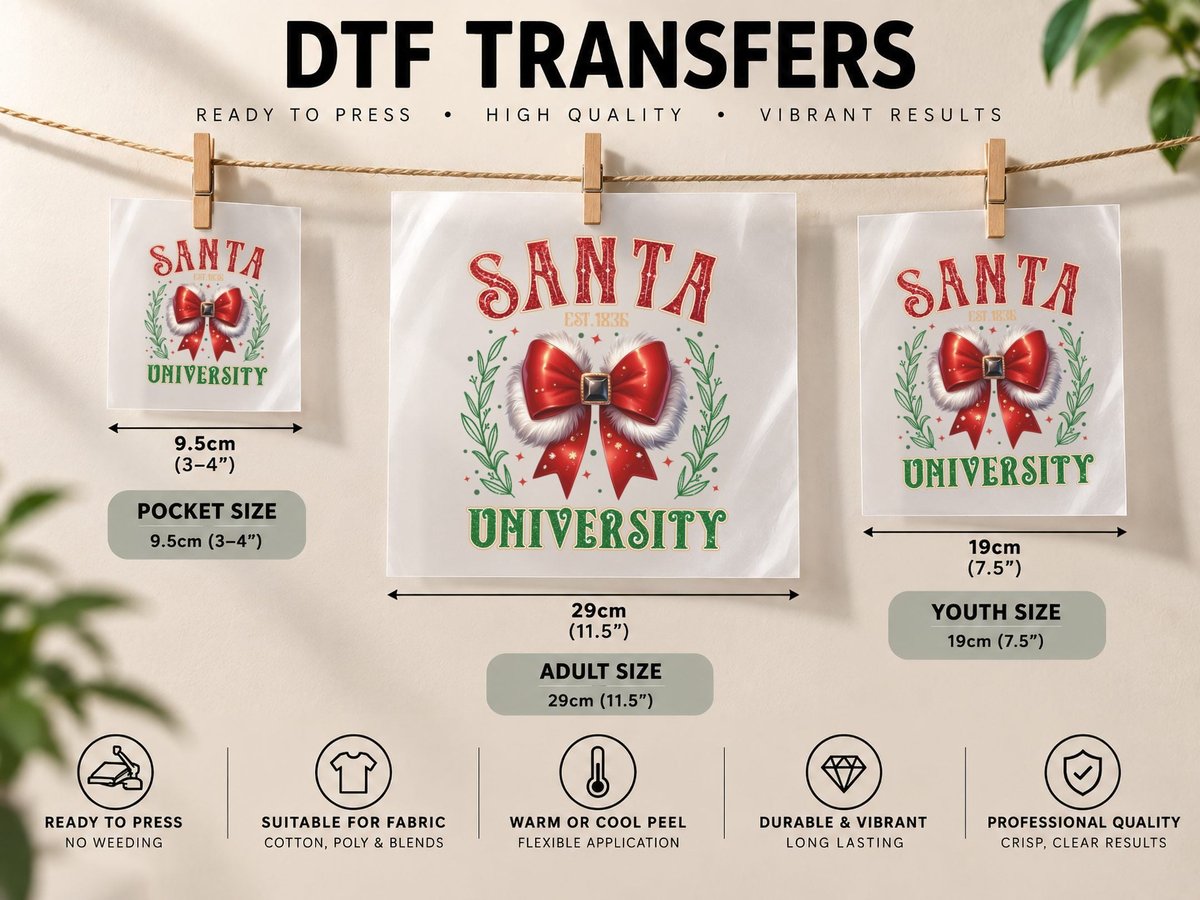 Santa University Est. 1836 Christmas, Funny Xmas, Ugly DTF Transfer Iron On