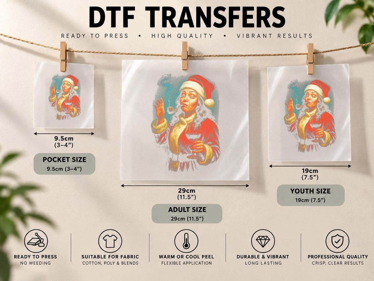 Santa Woman Smoking Gold Red Halftone Portrait DTF Transfer Iron On