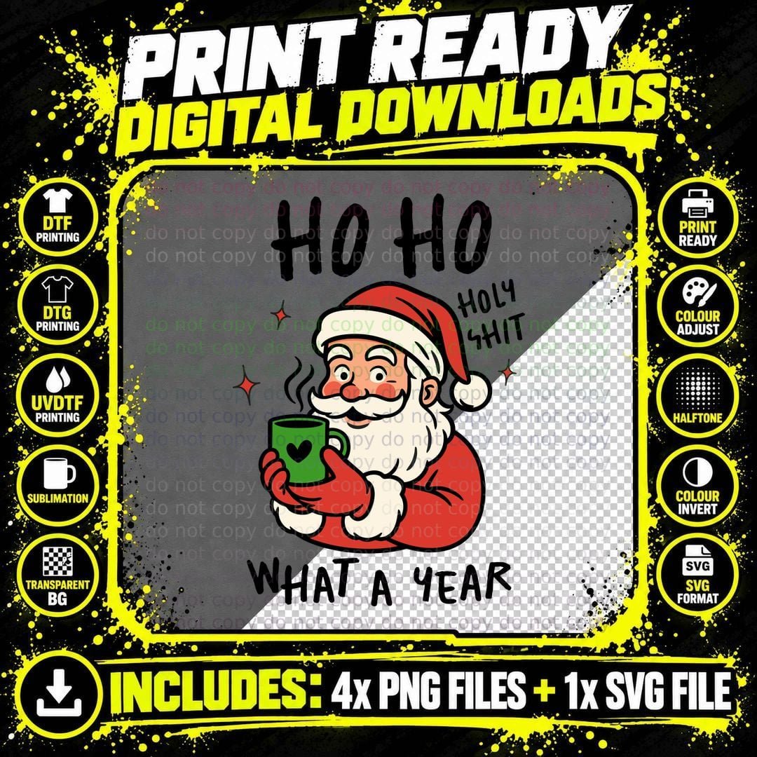 Santa with Green Mug Christmas T-Shirt Png SVG Digital Bundle