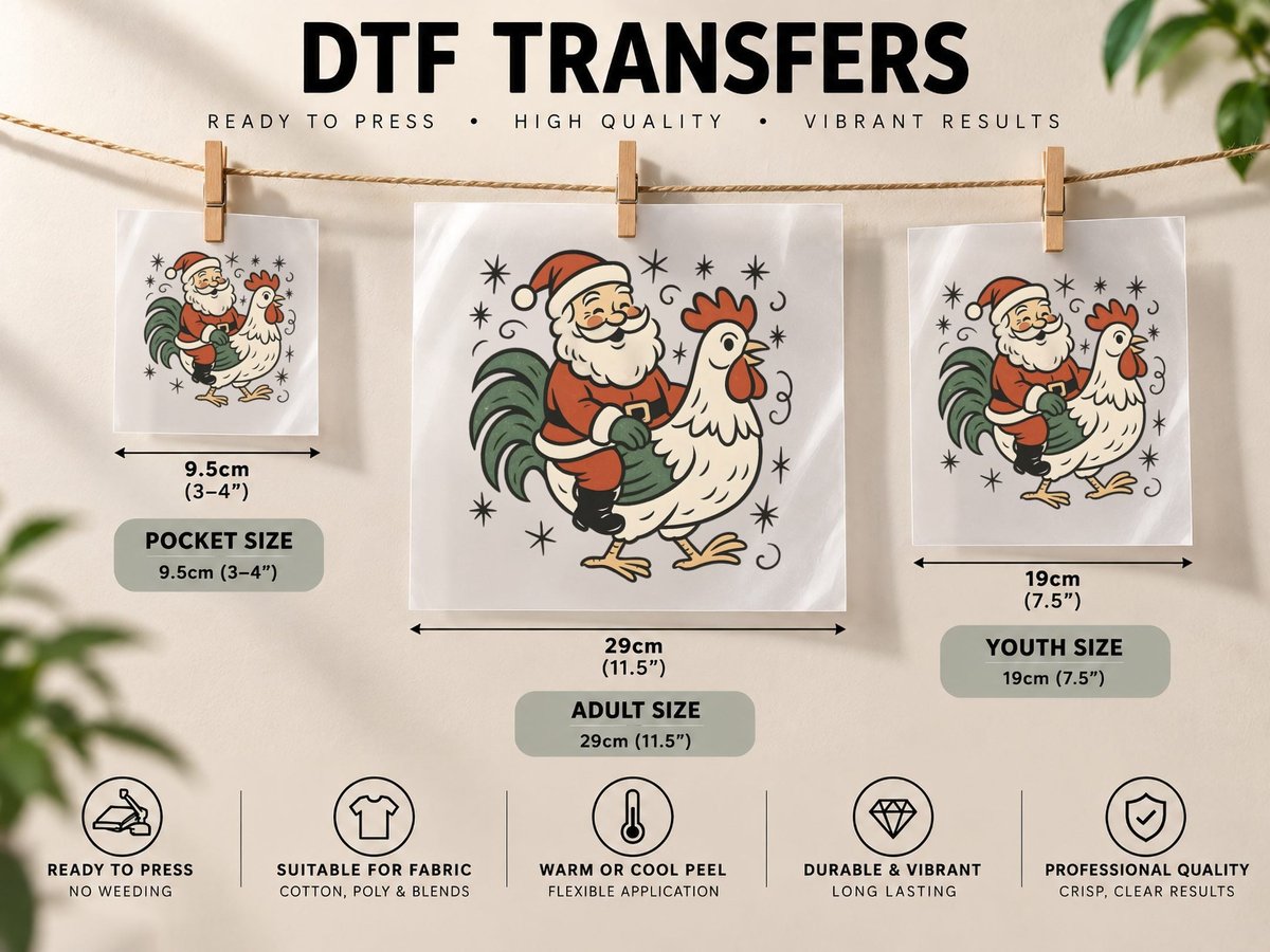 Santa with Rooster Dance Christmas, Funny Xmas Graphic DTF Transfer Iron On