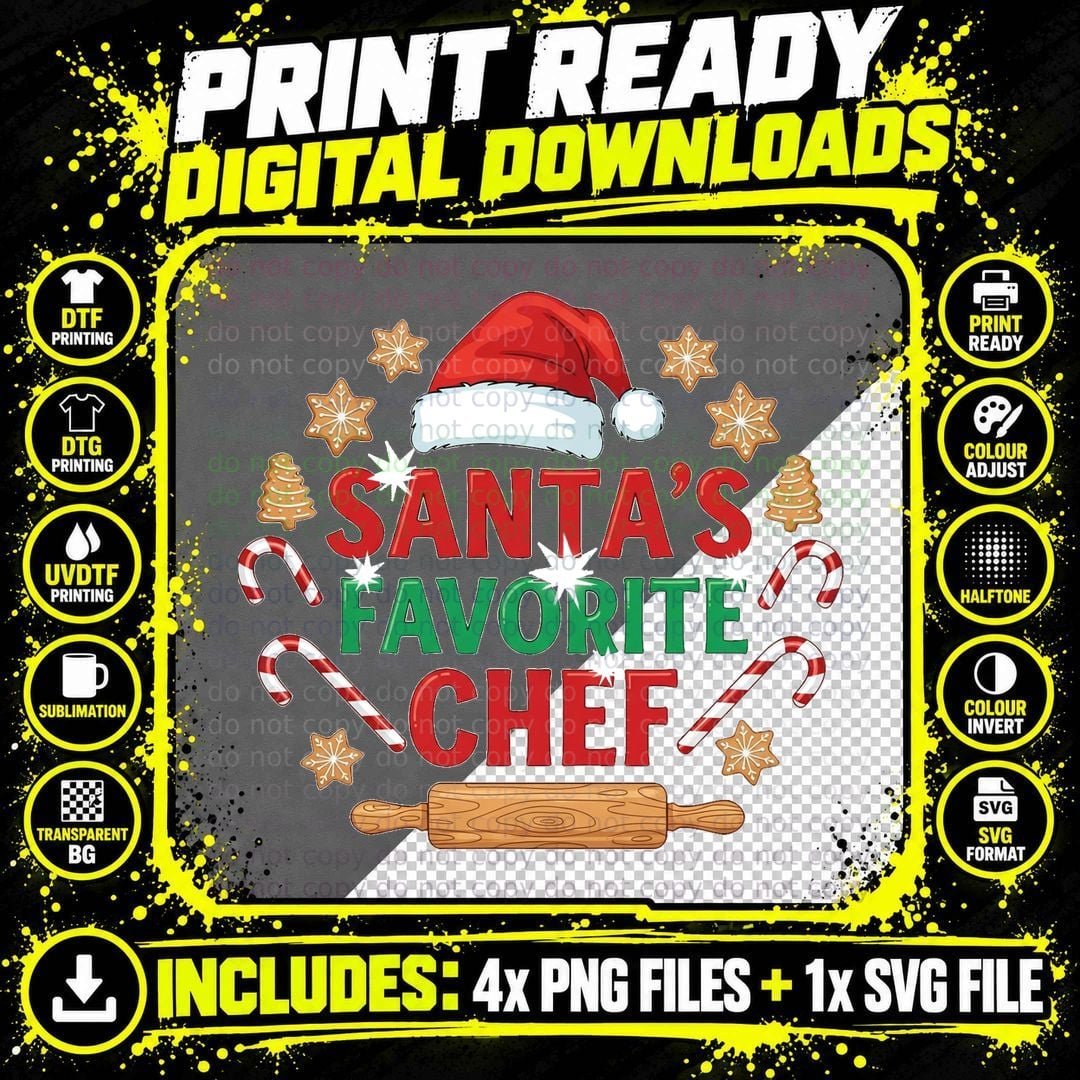 Santa's Favorite Chef Heartbeat T-Shirt Png SVG Digital Bundle