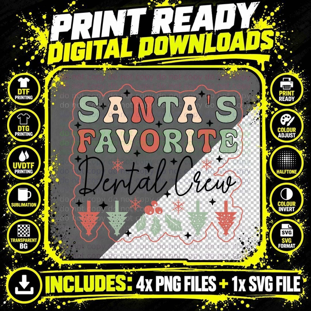 Santa's Favorite Dental Crew Dental T-Shirt Png SVG Digital Bundle