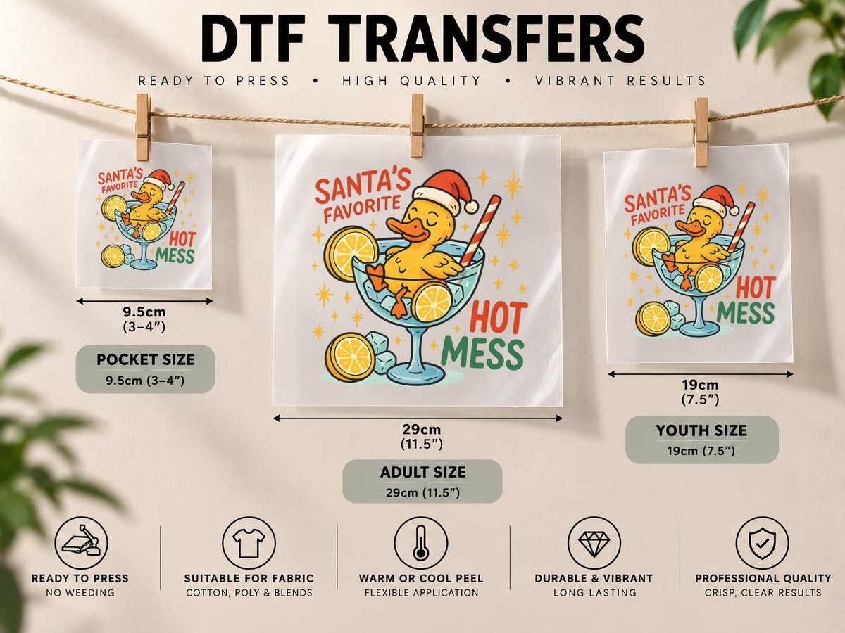 Santa's Favorite Hot Mess Christmas Art, Funny Xmas DTF Transfer Iron On