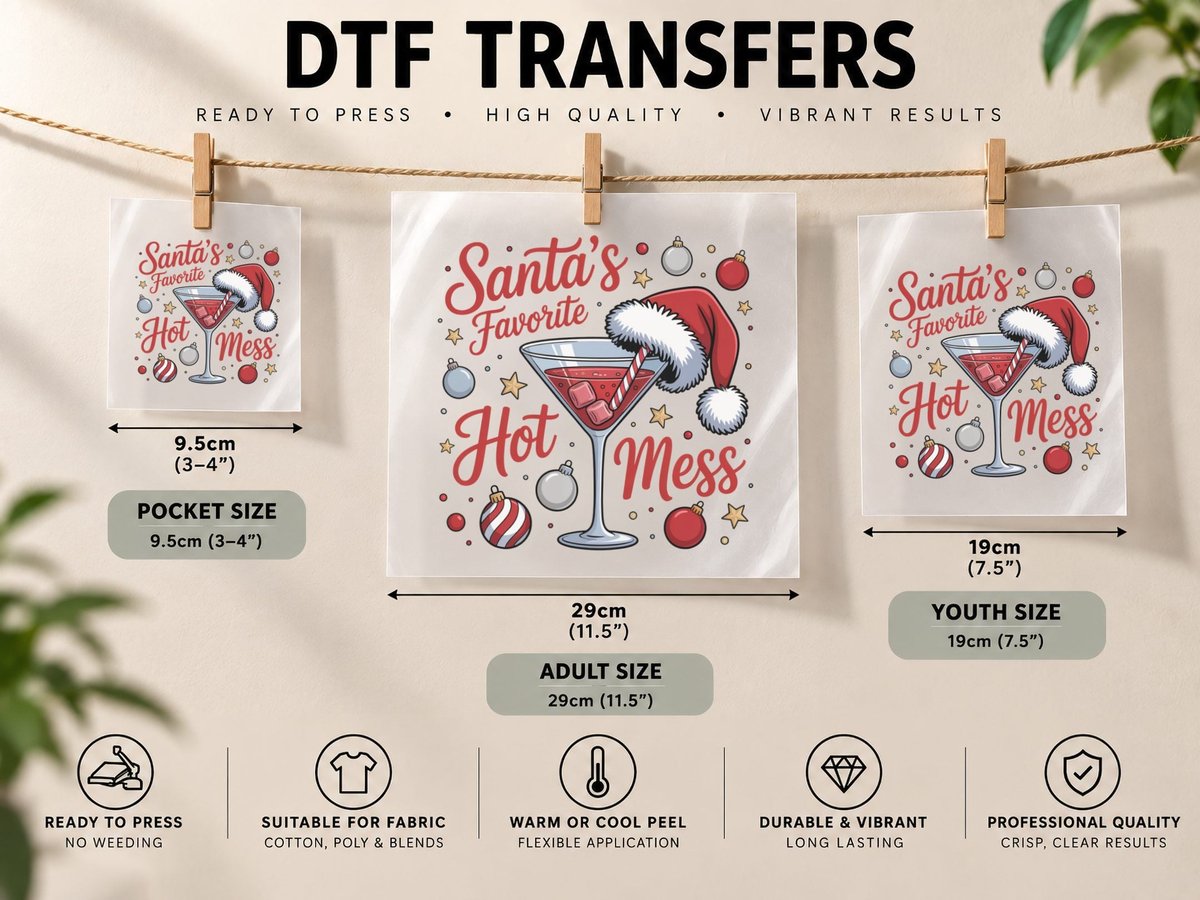 Santa's Favorite Hot Mess Christmas Design, Funny Xmas DTF Transfer Iron On