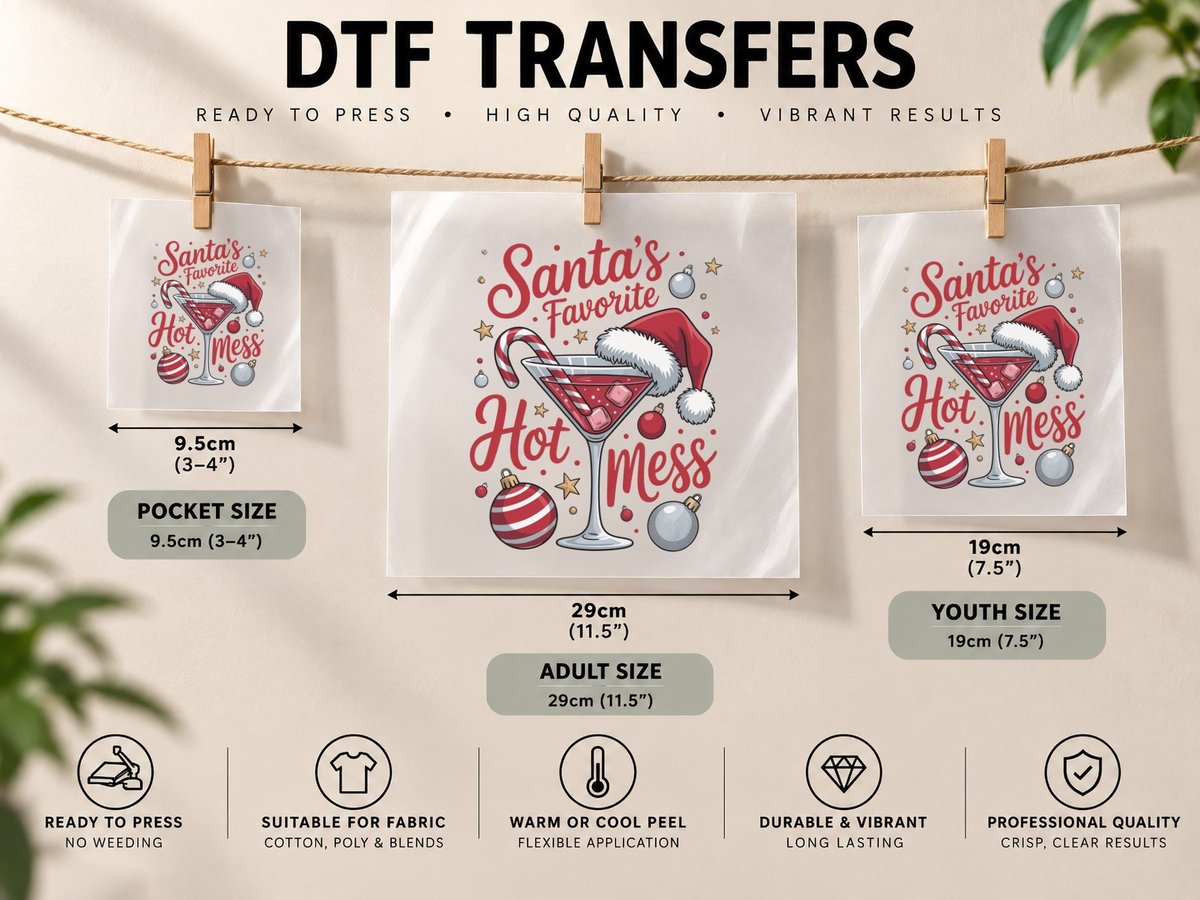 Santa's Favorite Hot Mess Christmas Print, Funny Xmas DTF Transfer Iron On