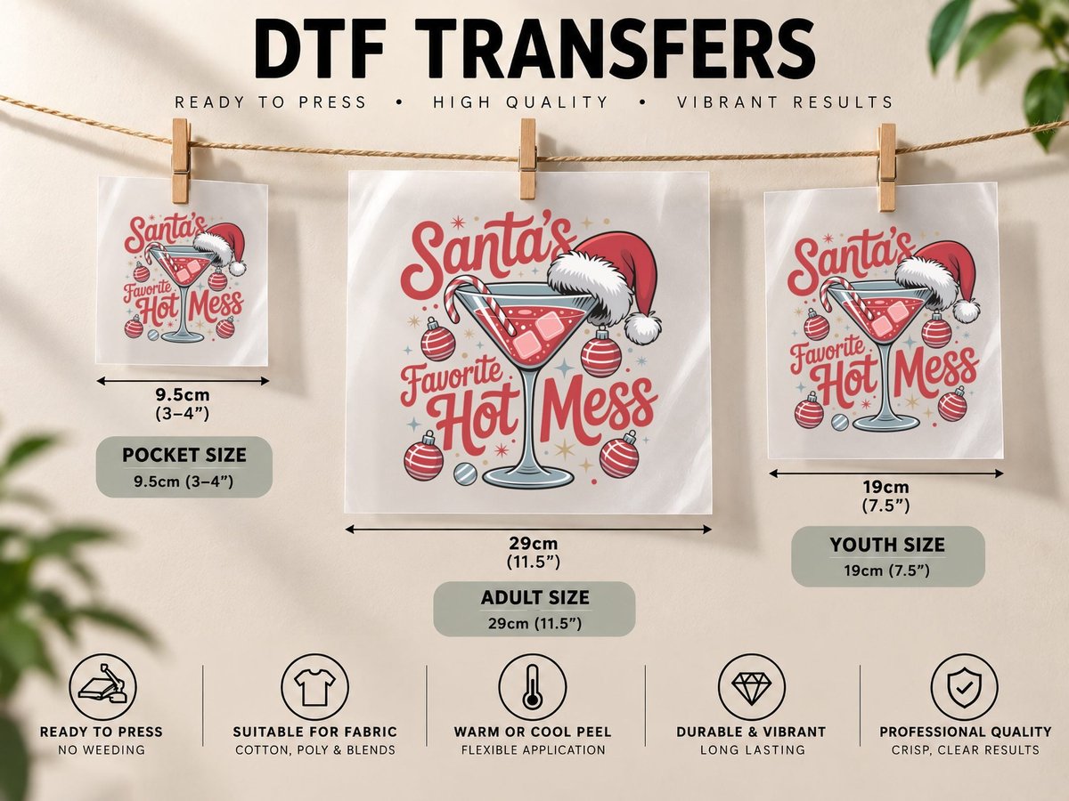 Santa's Favorite Hot Mess Christmas, Funny Xmas DTF Transfer Iron On