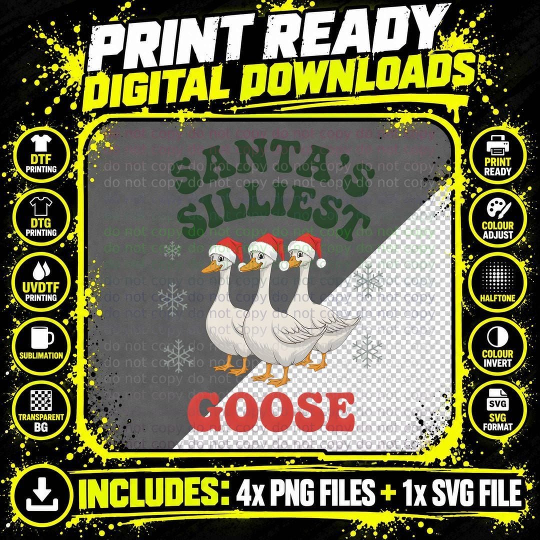 Santa's Silliest Goose Christmas T-Shirt, Funny Xmas Tee Png SVG Digital Bundle