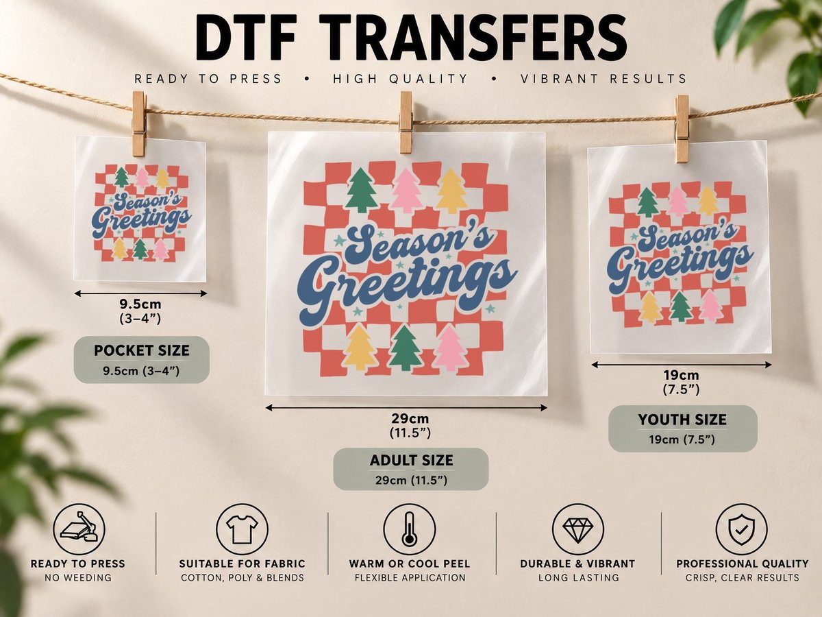 Season's Greetings Boho Floral Quote DTF Transfer Iron On