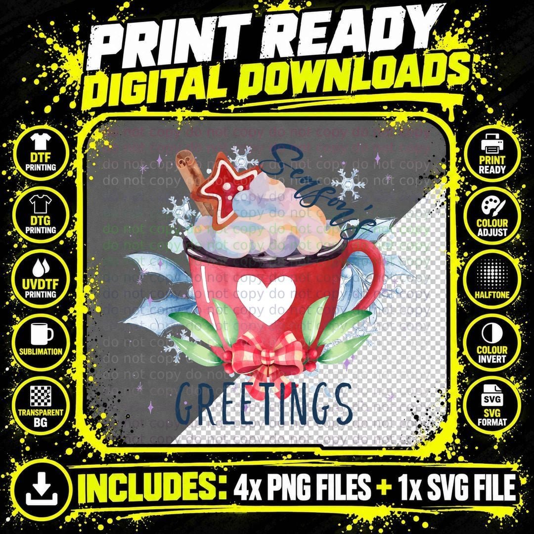 Season's Greetings Winter T-Shirt, Festive Mug with Png SVG Digital Bundle