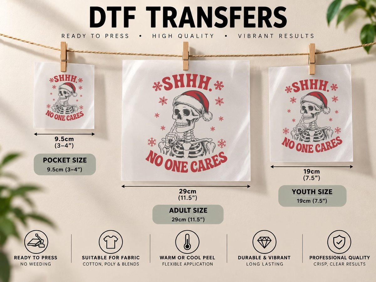 Shhh No One Cares Christmas, Funny Xmas, Holiday Gift DTF Transfer Iron On