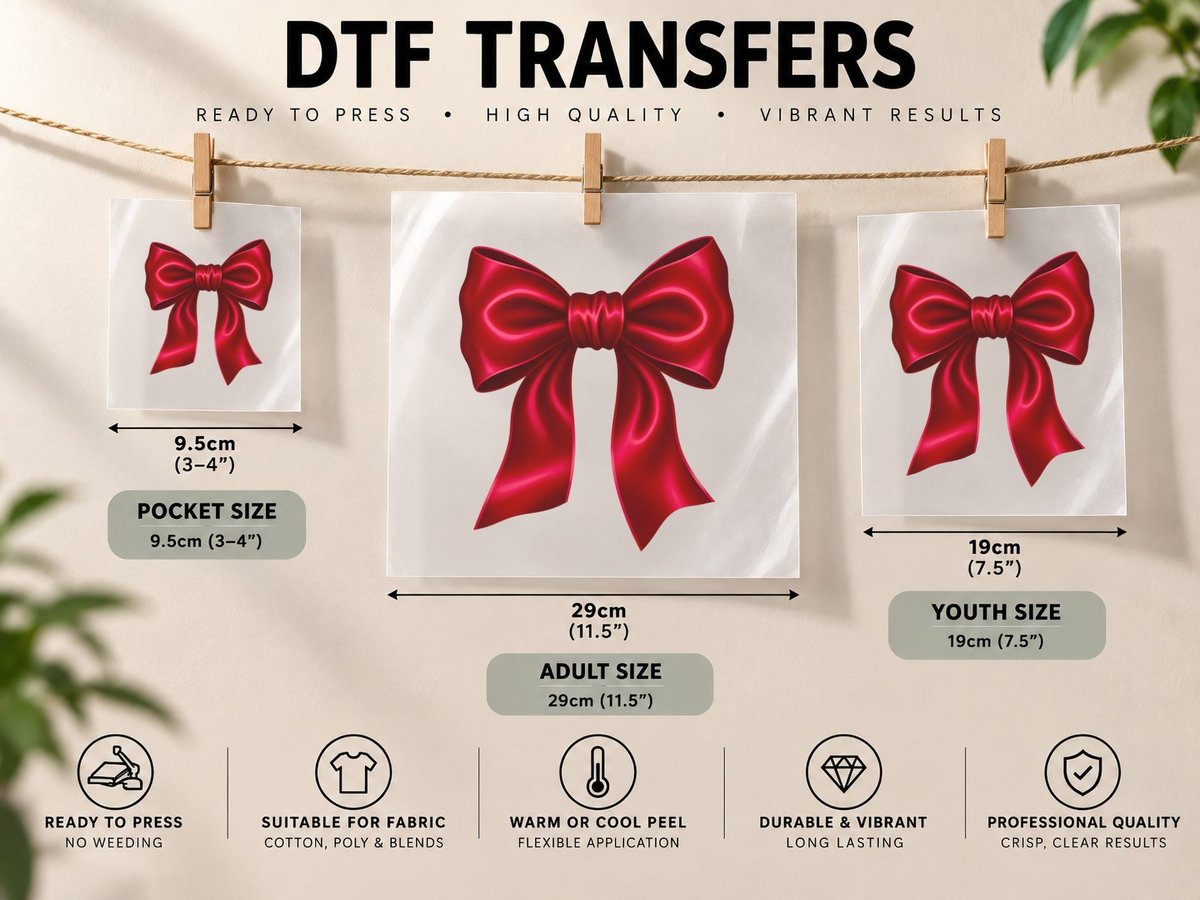 Shiny Red Bow on Gray Background Christmas Coquette DTF Transfer Iron On