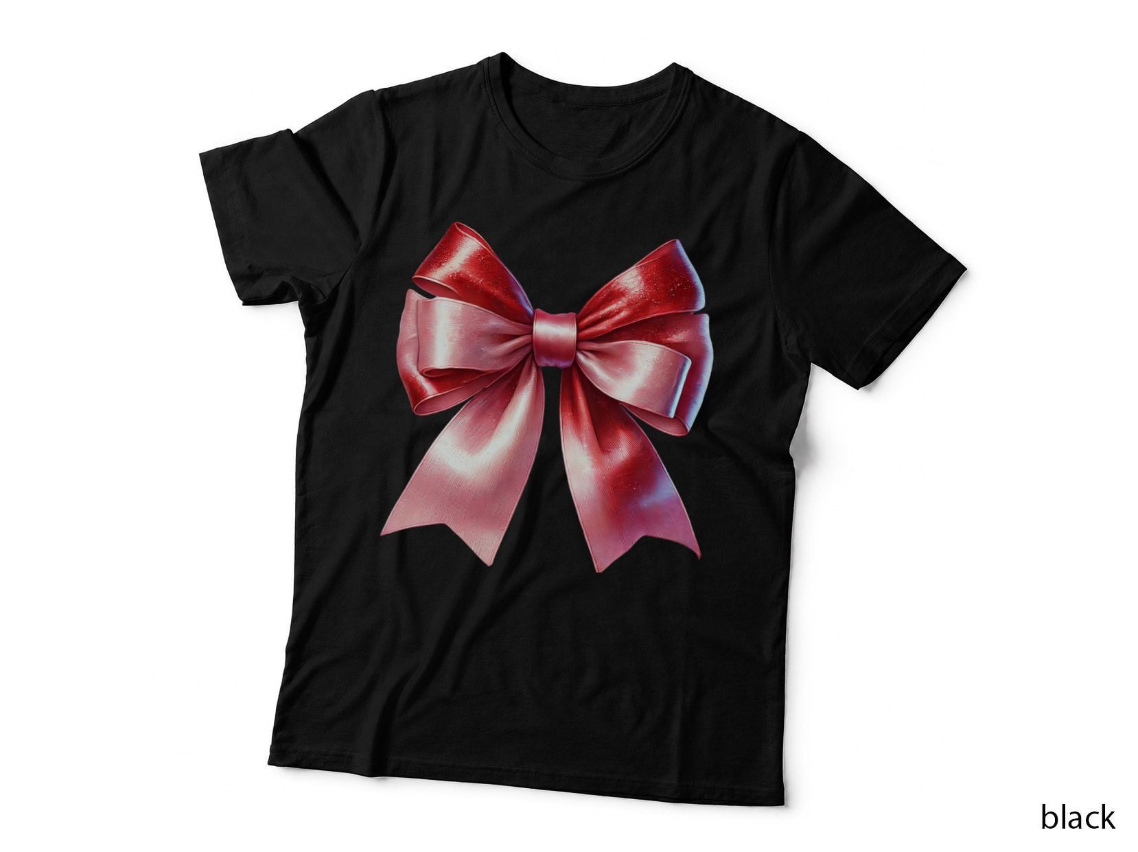 Shiny Red Ribbon Bow Christmas Coquette T-Shirt, Christmas Coquette Graphic Tee