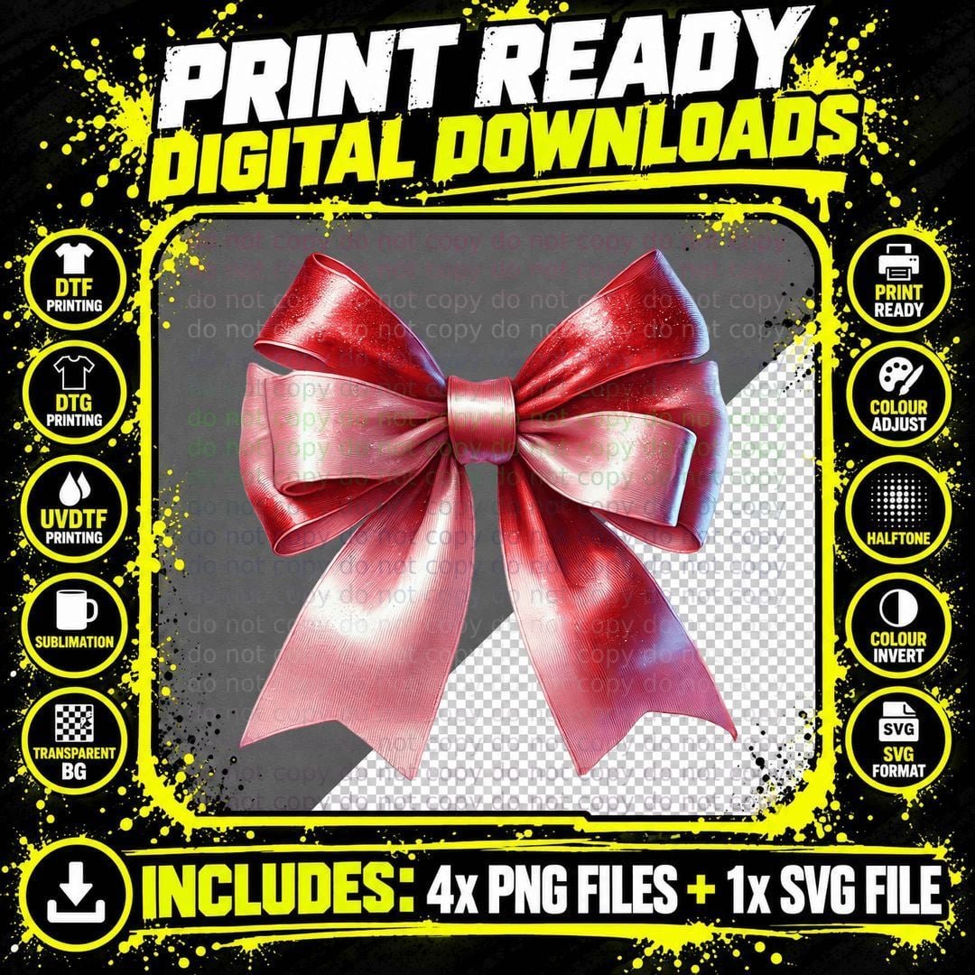 Shiny Red Ribbon Bow Christmas Coquette T-Shirt Png SVG Digital Bundle