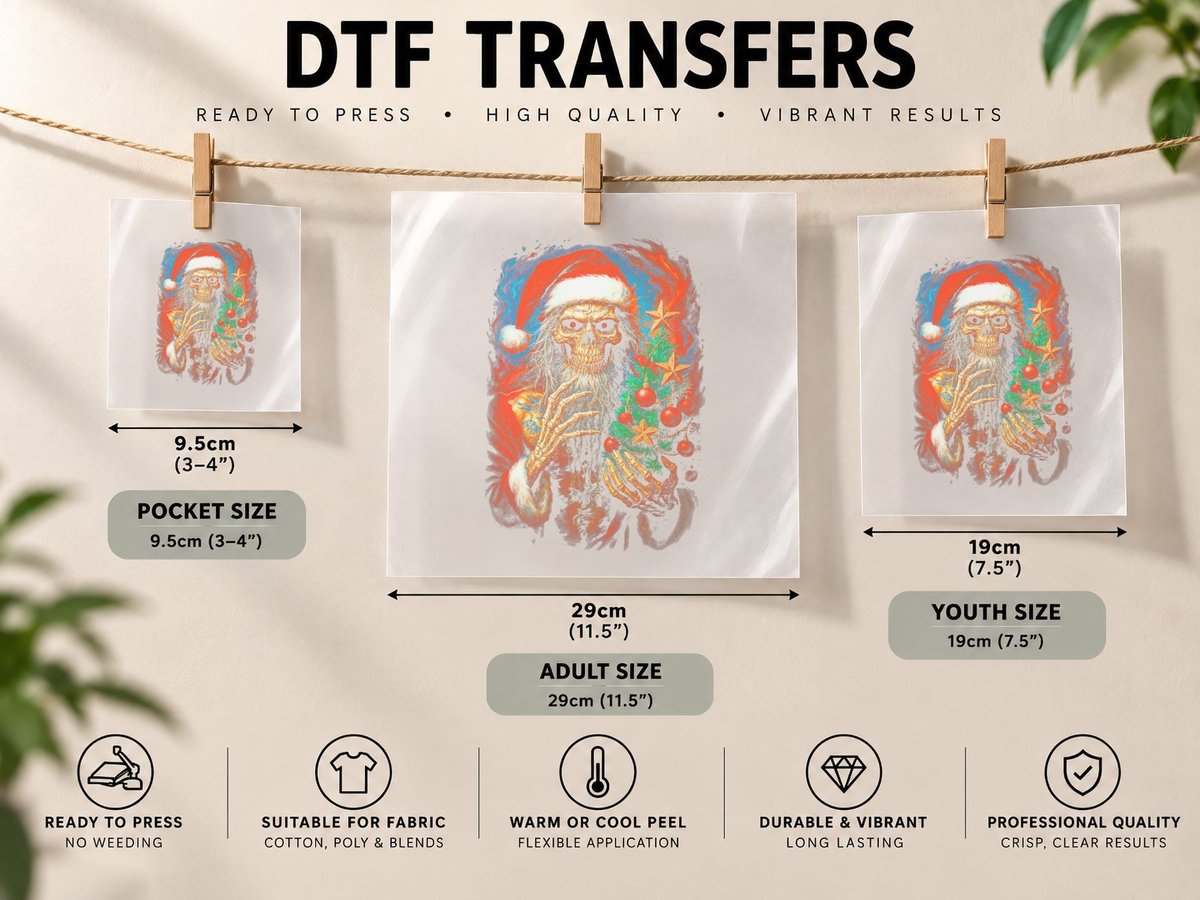 Skeleton Santa Beard Gold Halftone Christmas Ornaments DTF Transfer Iron On