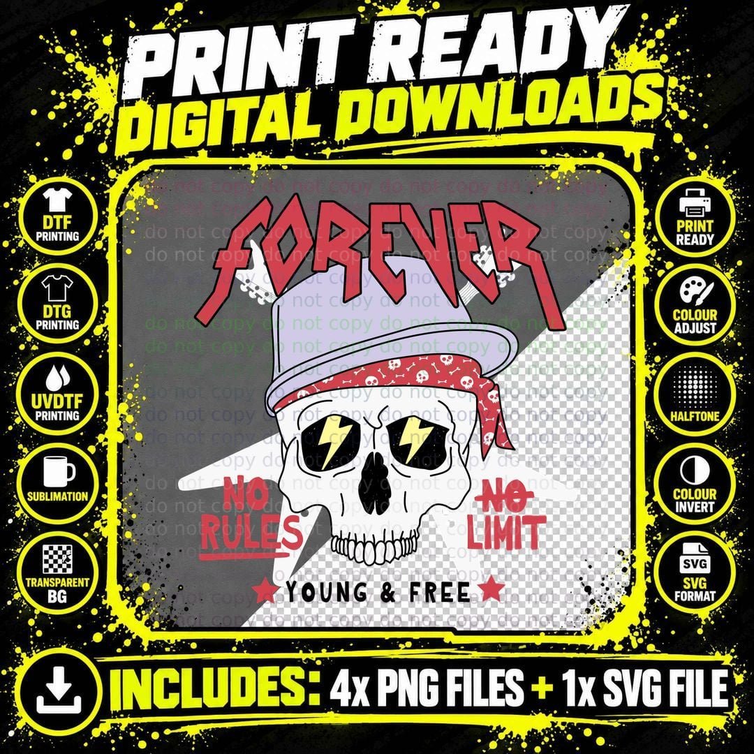 Skull Forever No Rules Limit Young Free Festive Hat Png SVG Digital Bundle