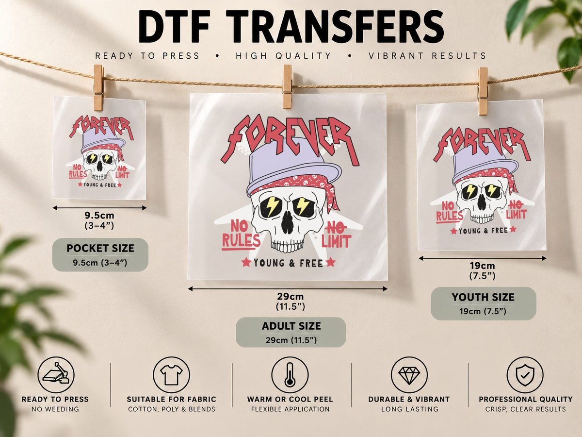 Skull Forever No Rules Limit Young Free Festive Hat DTF Transfer Iron On