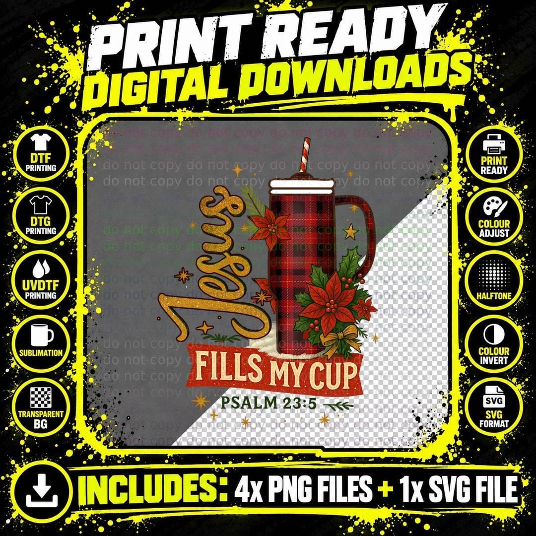 Sleigh Fills My Cup Psalm 23 5 Christmas T-Shirt Png SVG Digital Bundle