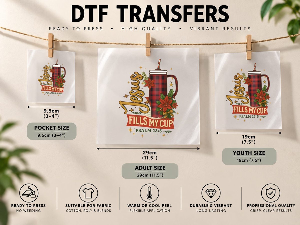 Sleigh Fills My Cup Psalm 23 5 Christmas, Funny Xmas DTF Transfer Iron On