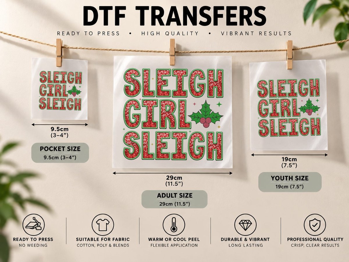 Sleigh Girl Sleigh Christmas, Festive Holiday Glitter DTF Transfer Iron On