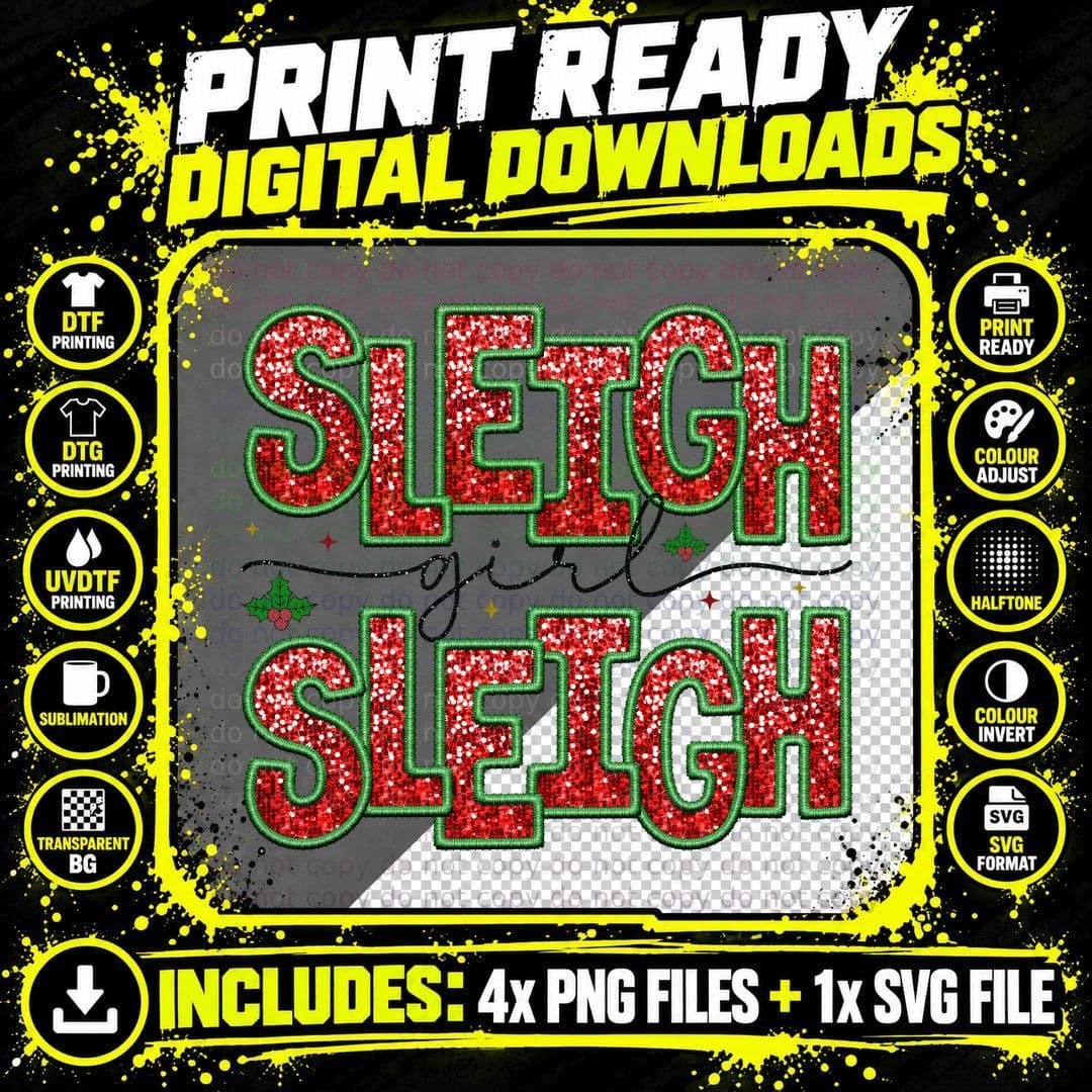 Sleigh Girl Sleigh Christmas T-Shirt Png SVG Digital Bundle