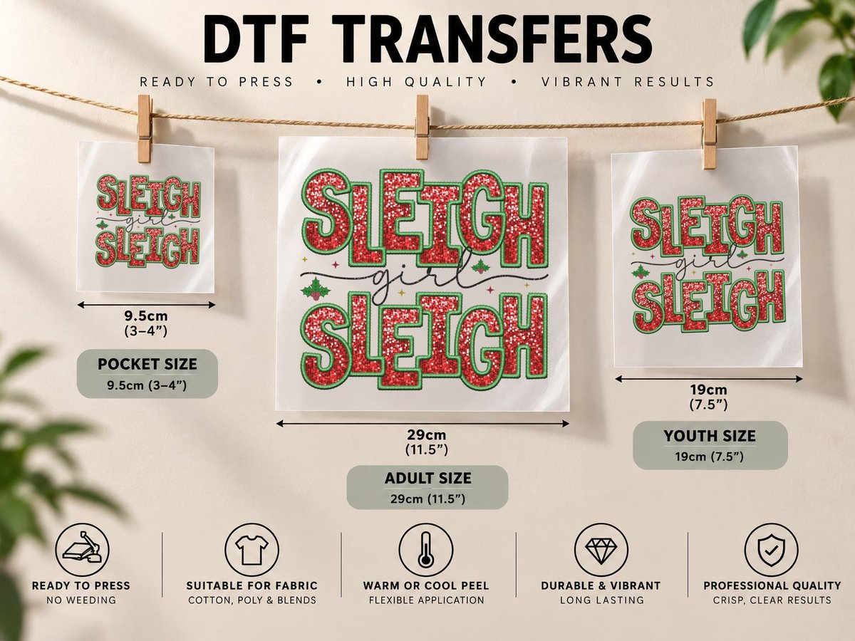 Sleigh Girl Sleigh Christmas, Sparkly Christmas Sleigh DTF Transfer Iron On