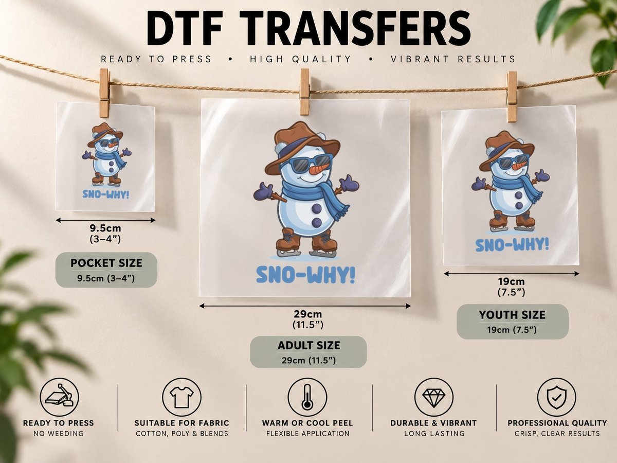 Sno-Why! Winter, Cool Snowman in Skates Graphic DTF Transfer Iron On