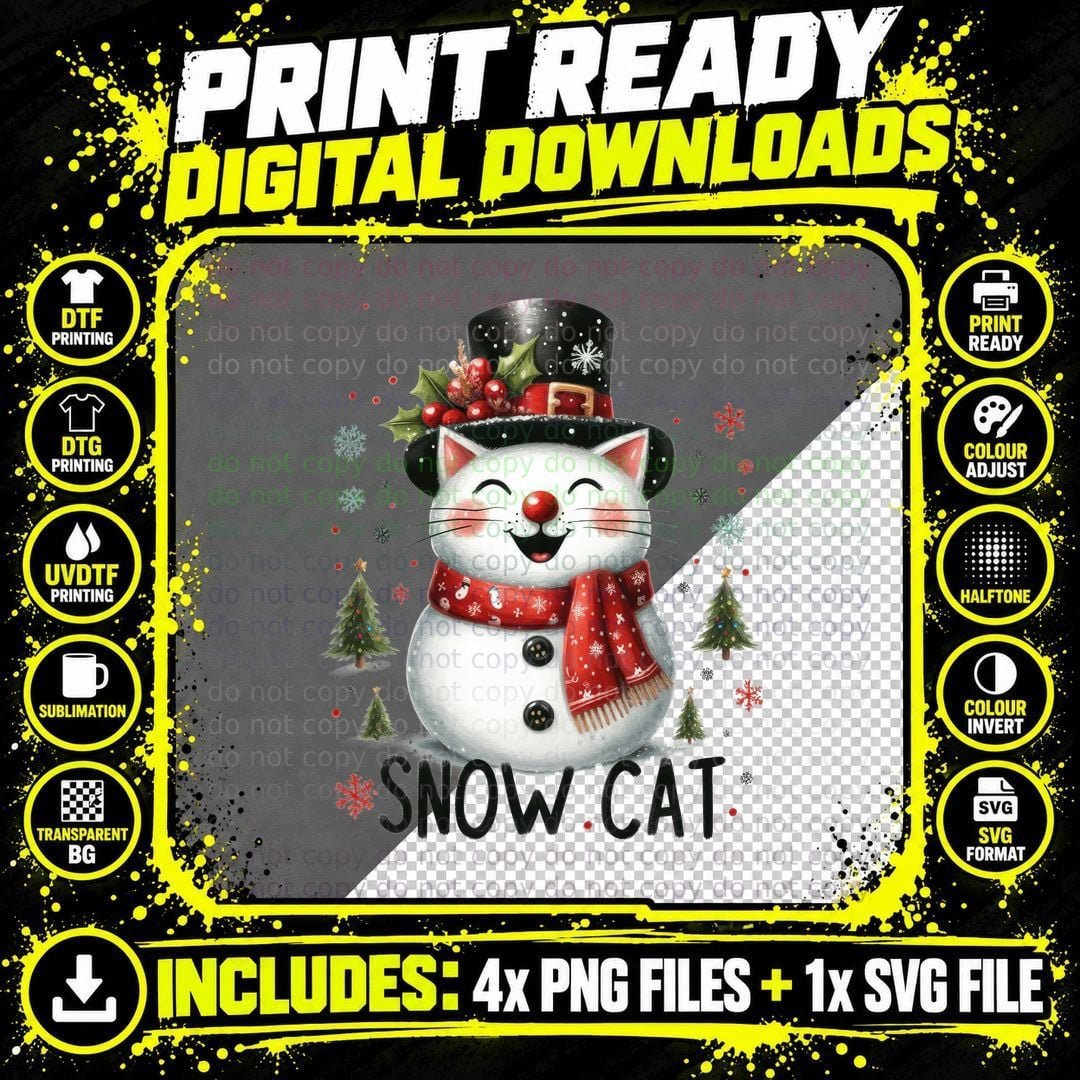 Snow Cat Christmas T-Shirt, Funny Xmas Tee Png SVG Digital Bundle