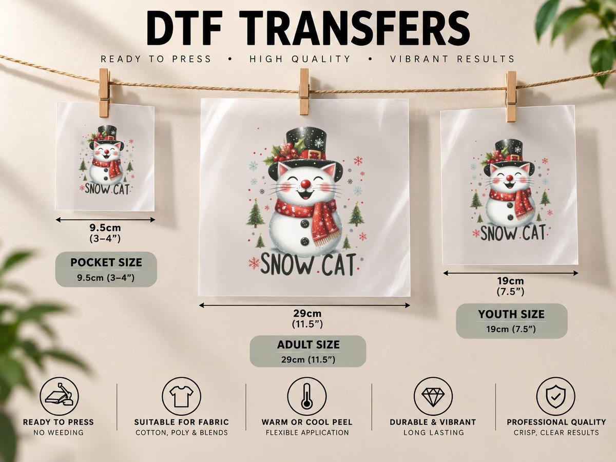 Snow Cat Christmas, Funny Xmas, Holiday Gift DTF Transfer Iron On